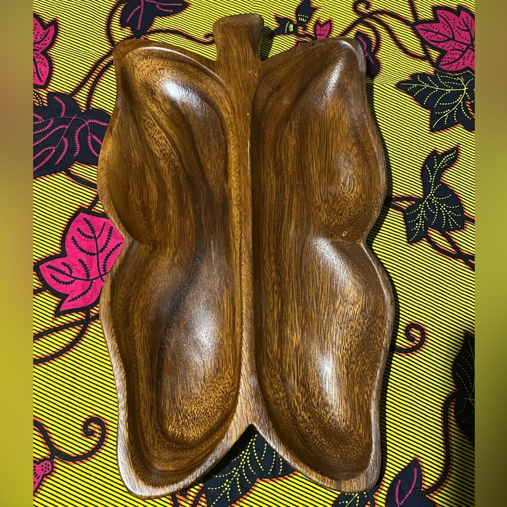 Vintage Dolphin Genuine Monkey Pod Wooden Butterfly Shaped Serving Tray